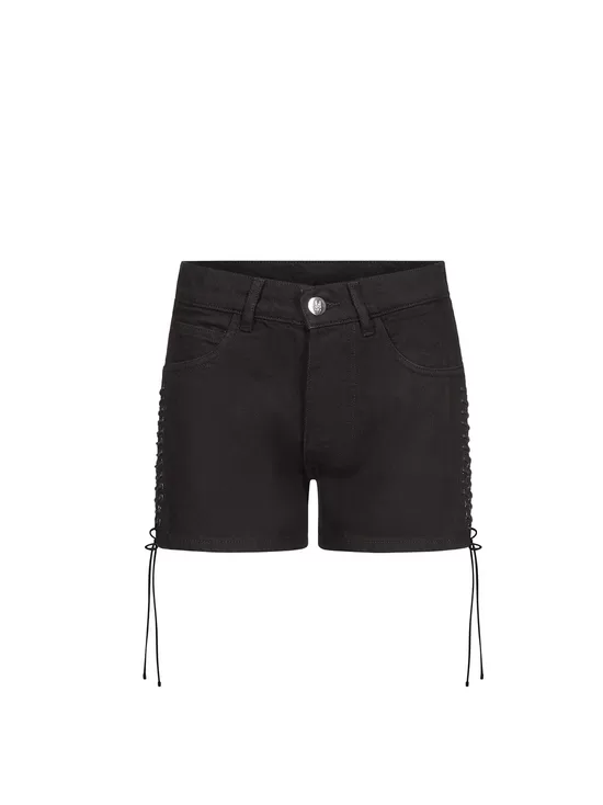 Ludovic de Saint Sernin Black Double Lace-Up Denim Shorts 